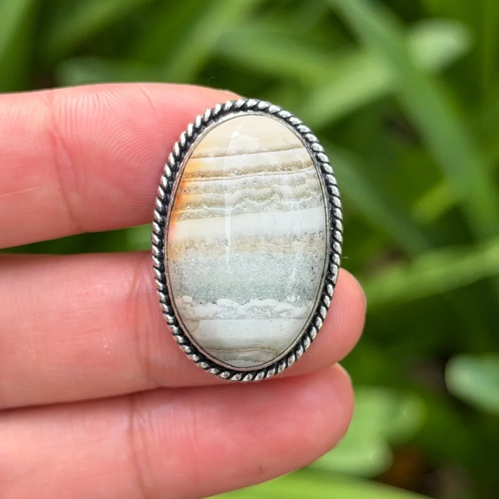 SIZE 8 925 silver plated imperial jasper ring 0522‎